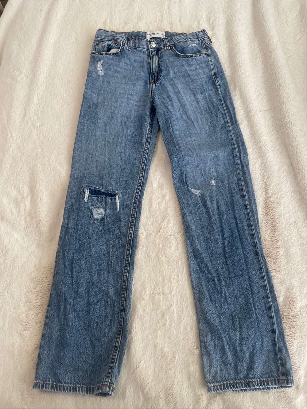 abercrombie kids distressed Light Blue Baggy Jeans